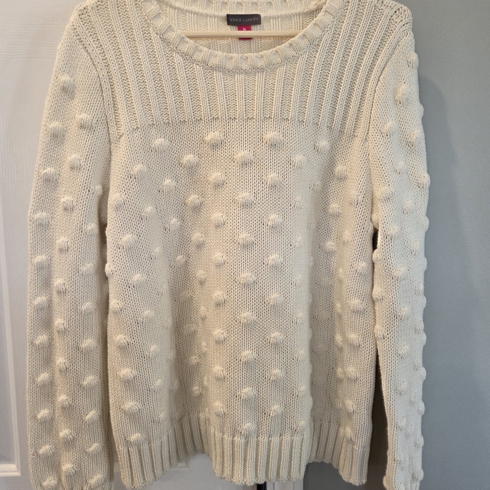 Vince Camuto Ivory Cream Bauble Popcorn Stitch Sweater XL